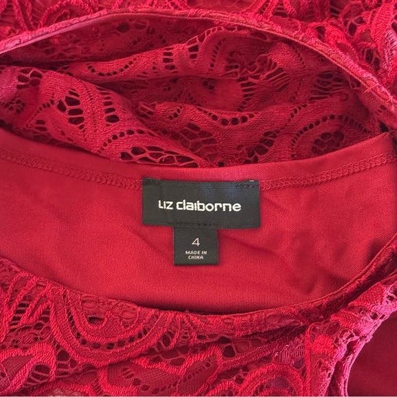 Liz Claiborne Lace Dress Deep Red Lined Sleeveless Fit & Flare Women’s Size 4 - Picture 8 of 10